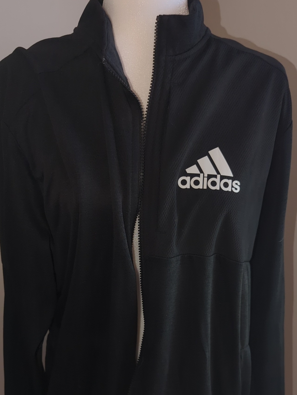 Adidas Black Women's Zip-Front Bomber Jacket with White Logo